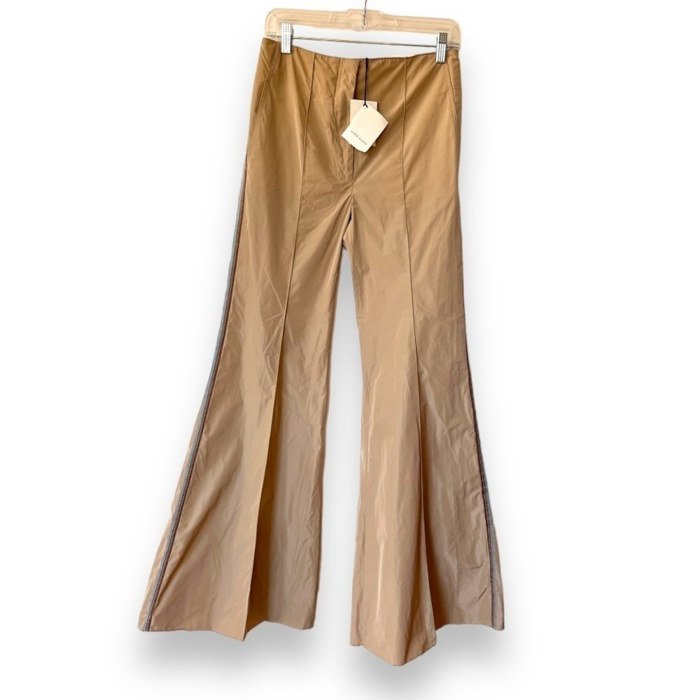 Super Blond Designer Beige/Tan Wide Leg High Waist “Antonia” Cupro Trousers NWT